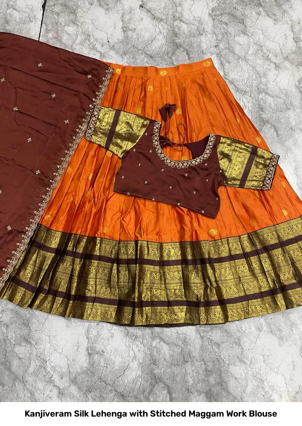 Kanjiveram Silk Lehenga with Stitched Maggam Work Blouse 15