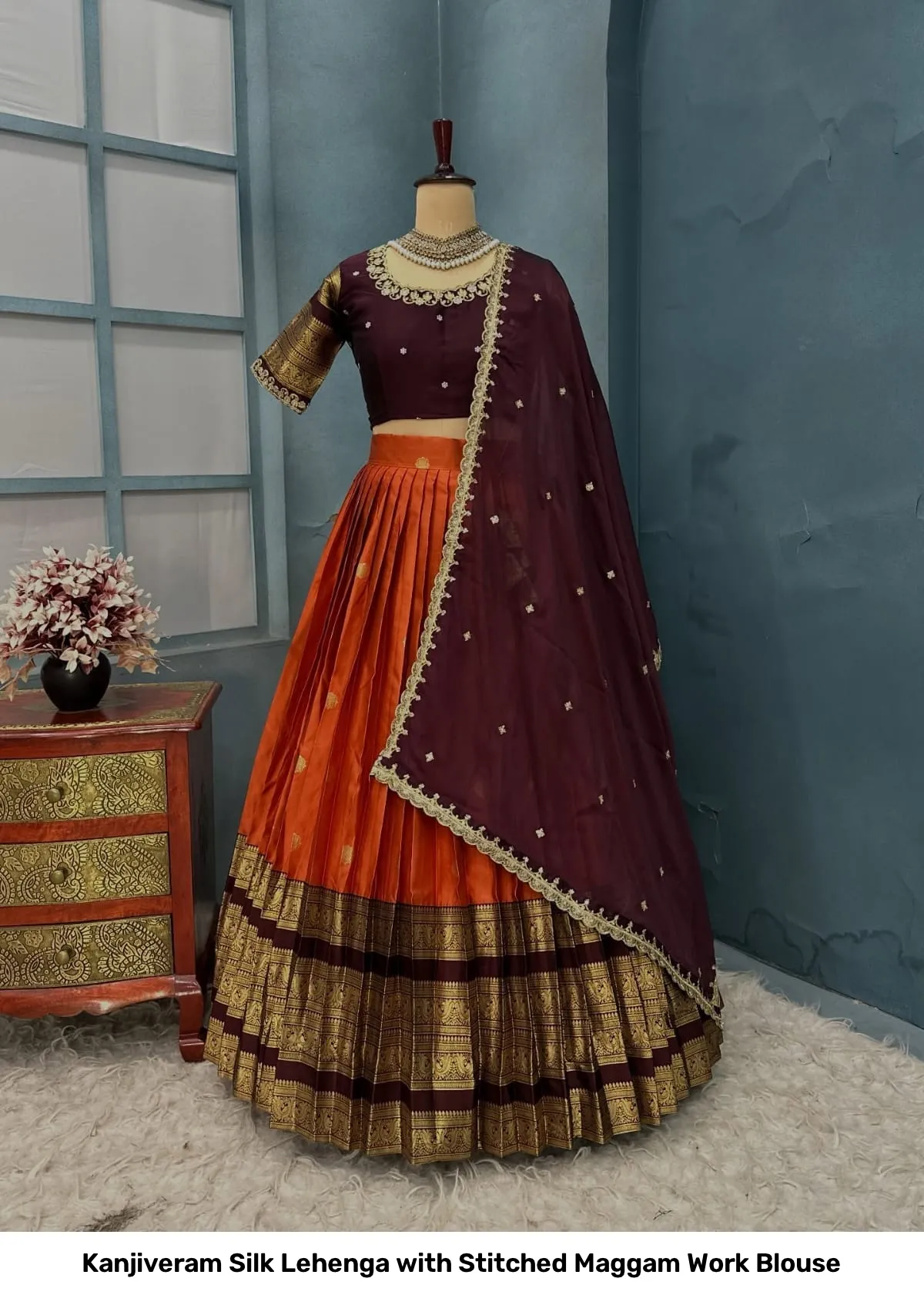 Kanjiveram Silk Lehenga with Stitched Maggam Work Blouse 16