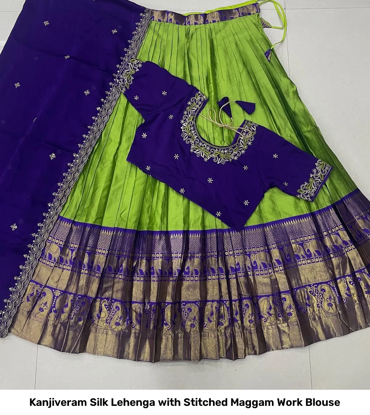 Kanjiveram Silk Lehenga with Stitched Maggam Work Blouse 17