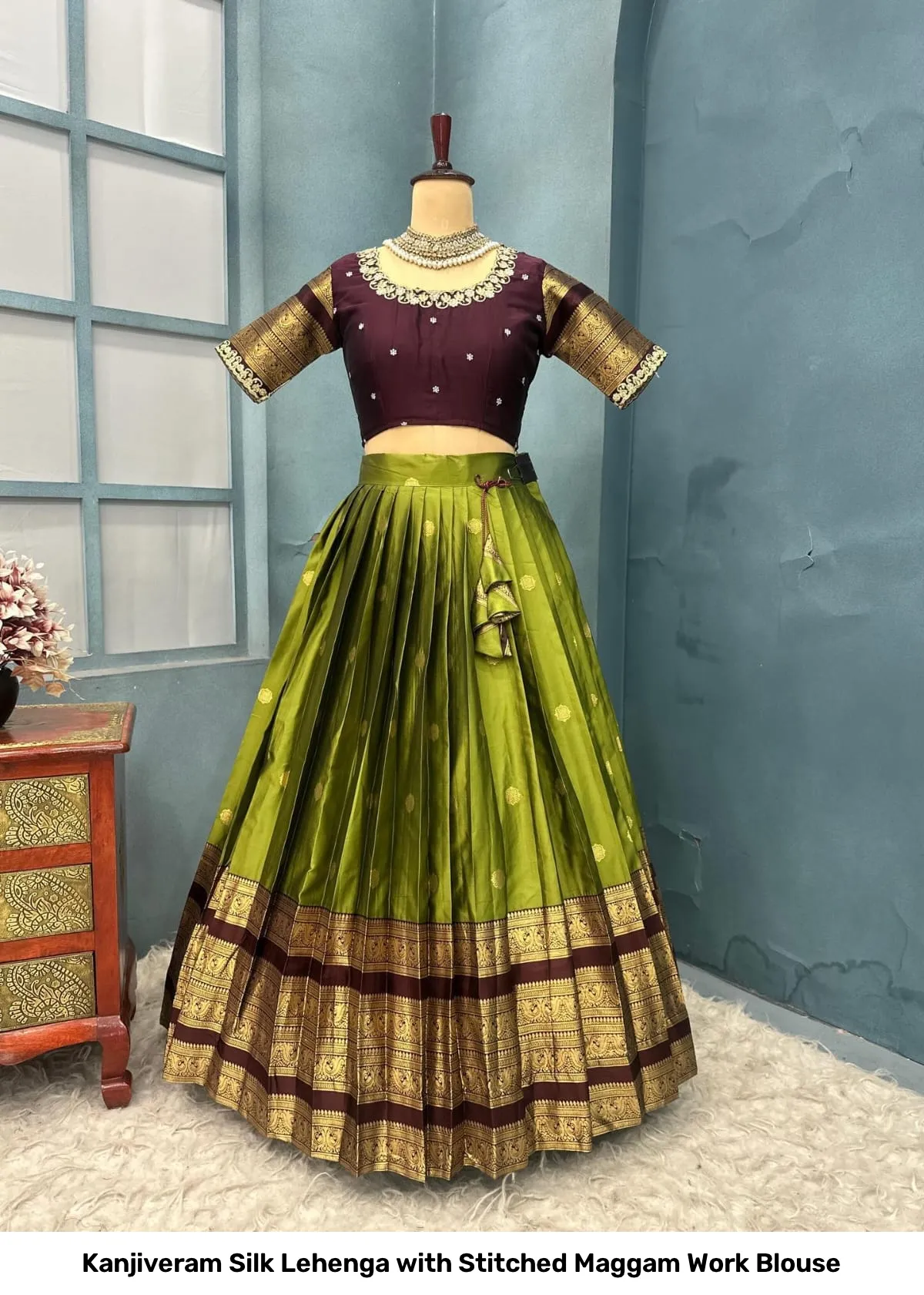 Kanjiveram Silk Lehenga with Stitched Maggam Work Blouse 19