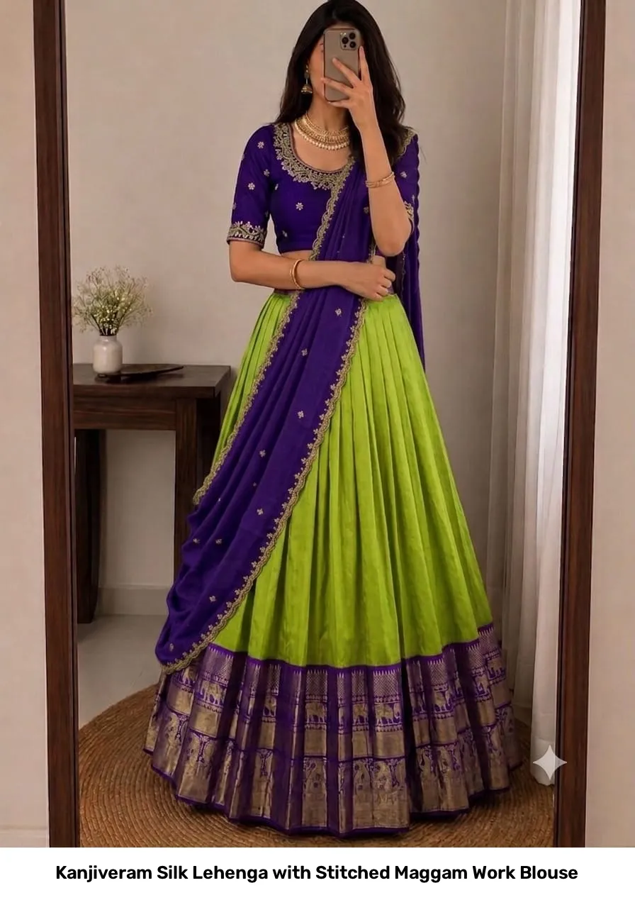 Kanjiveram Silk Lehenga with Stitched Maggam Work Blouse 2