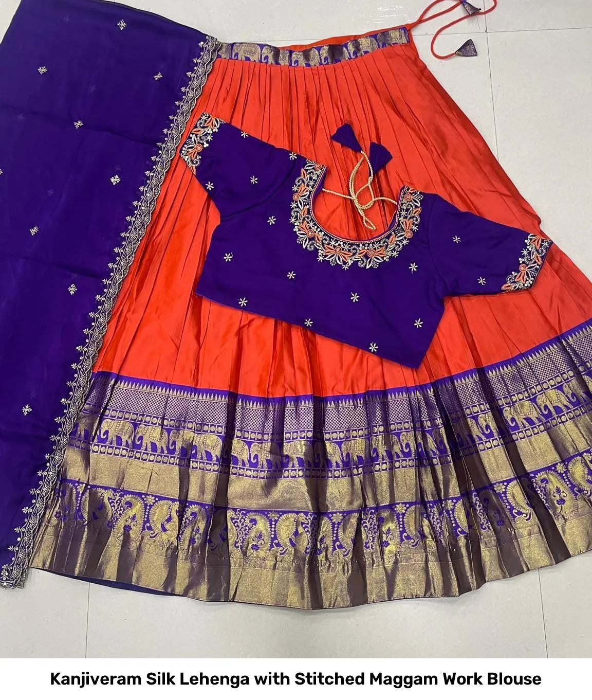 Kanjiveram Silk Lehenga with Stitched Maggam Work Blouse 21