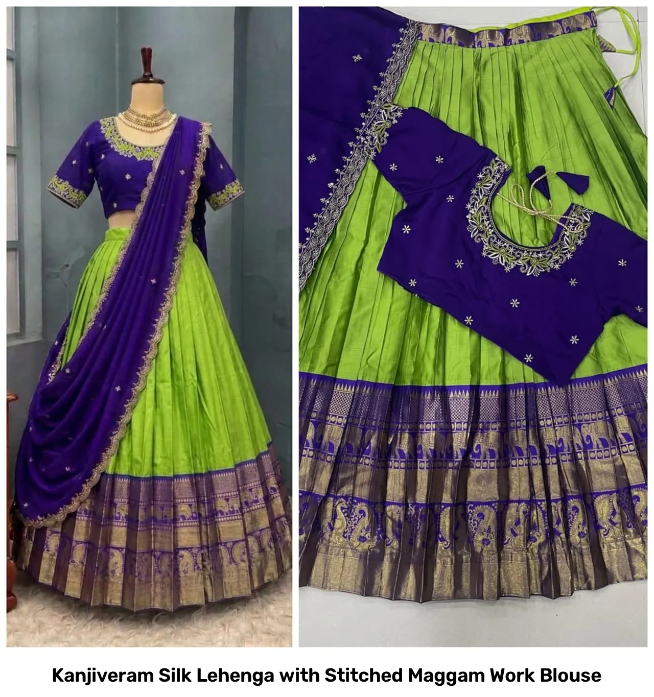 Kanjiveram Silk Lehenga with Stitched Maggam Work Blouse 22