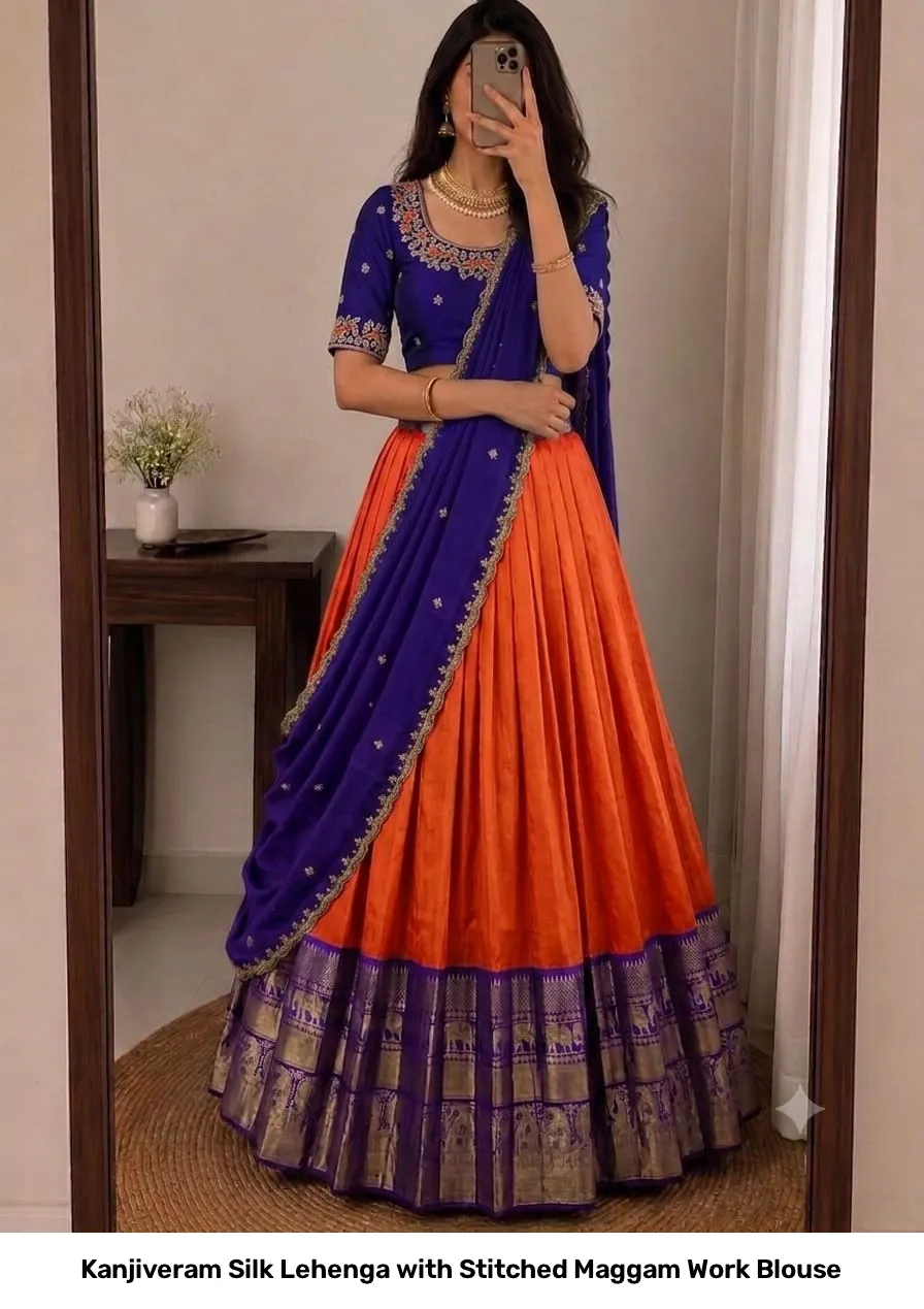 Kanjiveram Silk Lehenga with Stitched Maggam Work Blouse 23