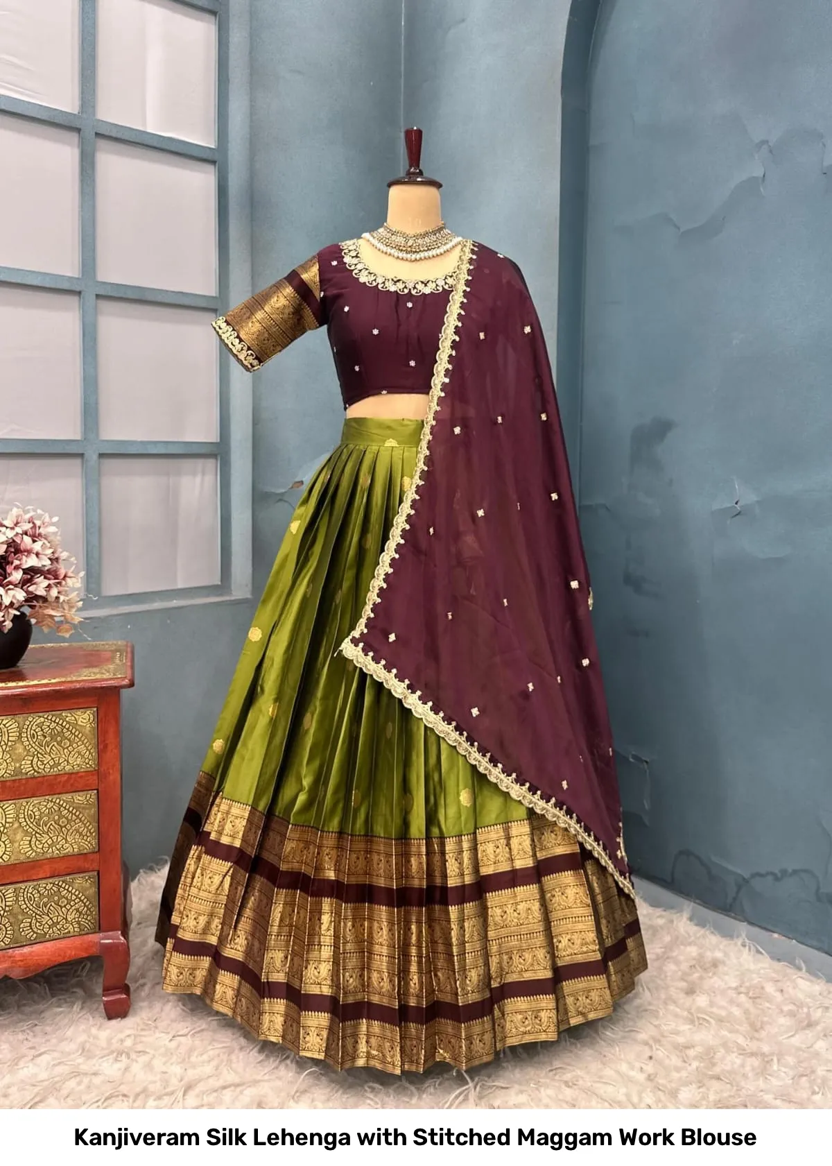 Kanjiveram Silk Lehenga with Stitched Maggam Work Blouse 24