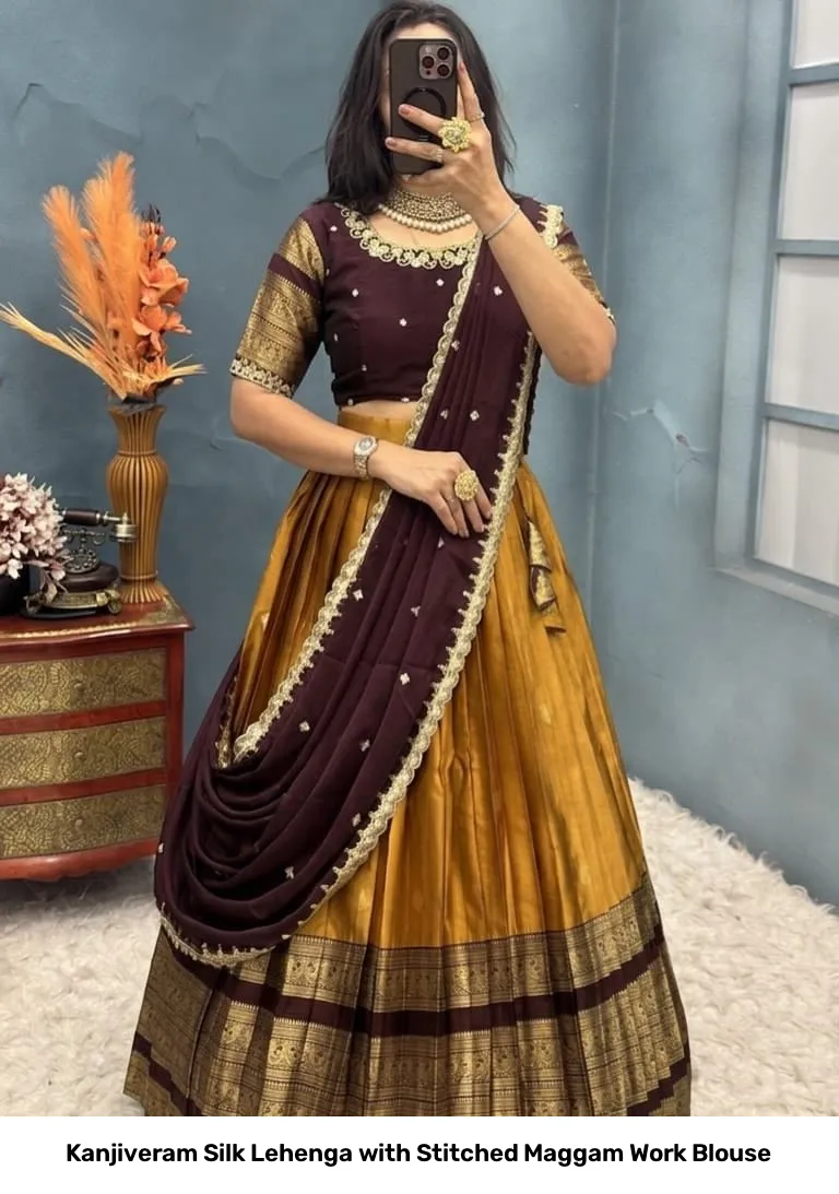 Kanjiveram Silk Lehenga with Stitched Maggam Work Blouse 25