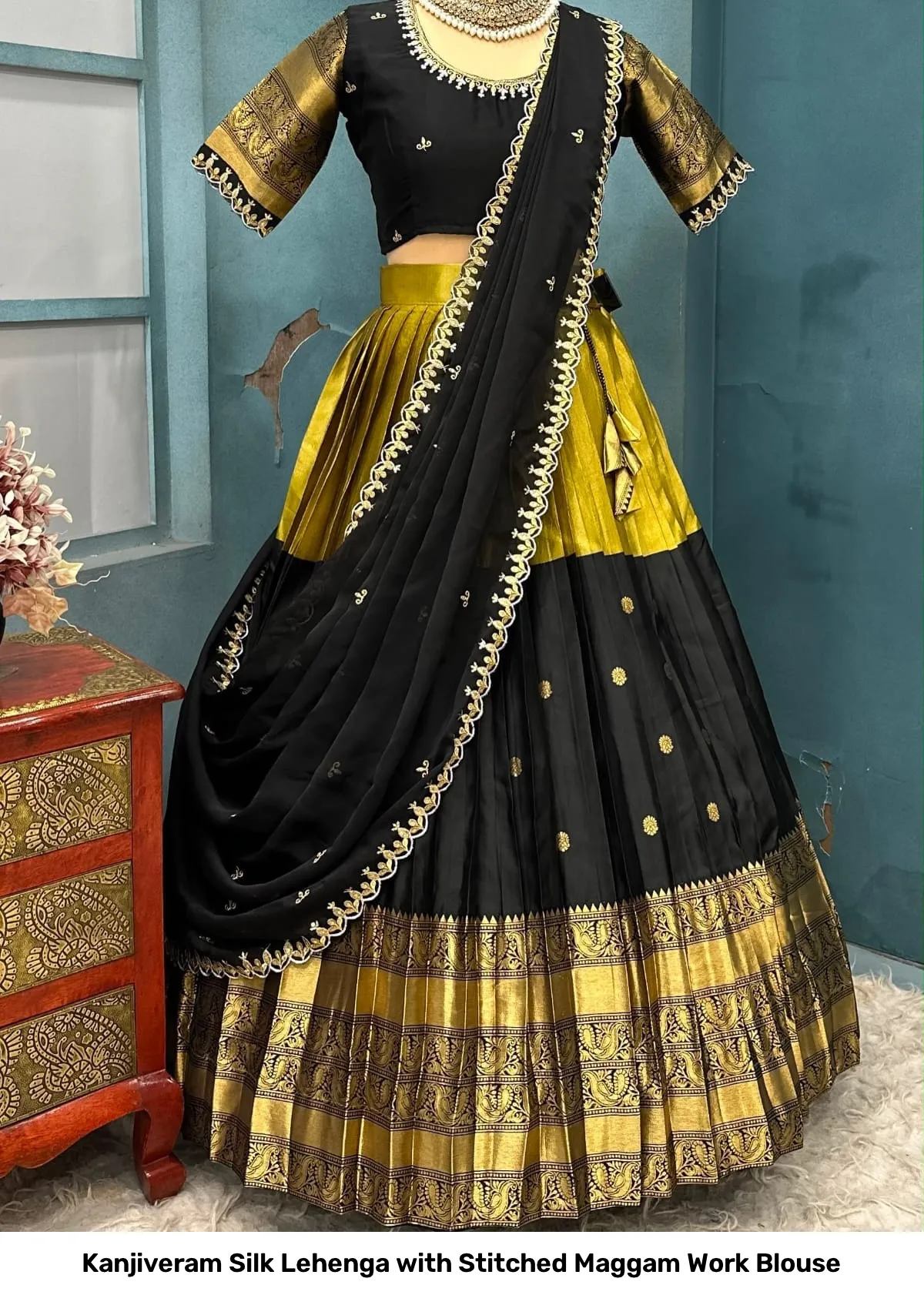 Kanjiveram Silk Lehenga with Stitched Maggam Work Blouse 26