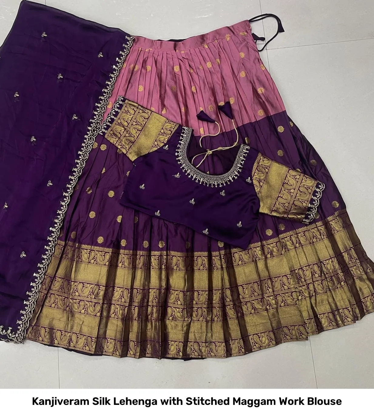 Kanjiveram Silk Lehenga with Stitched Maggam Work Blouse 29