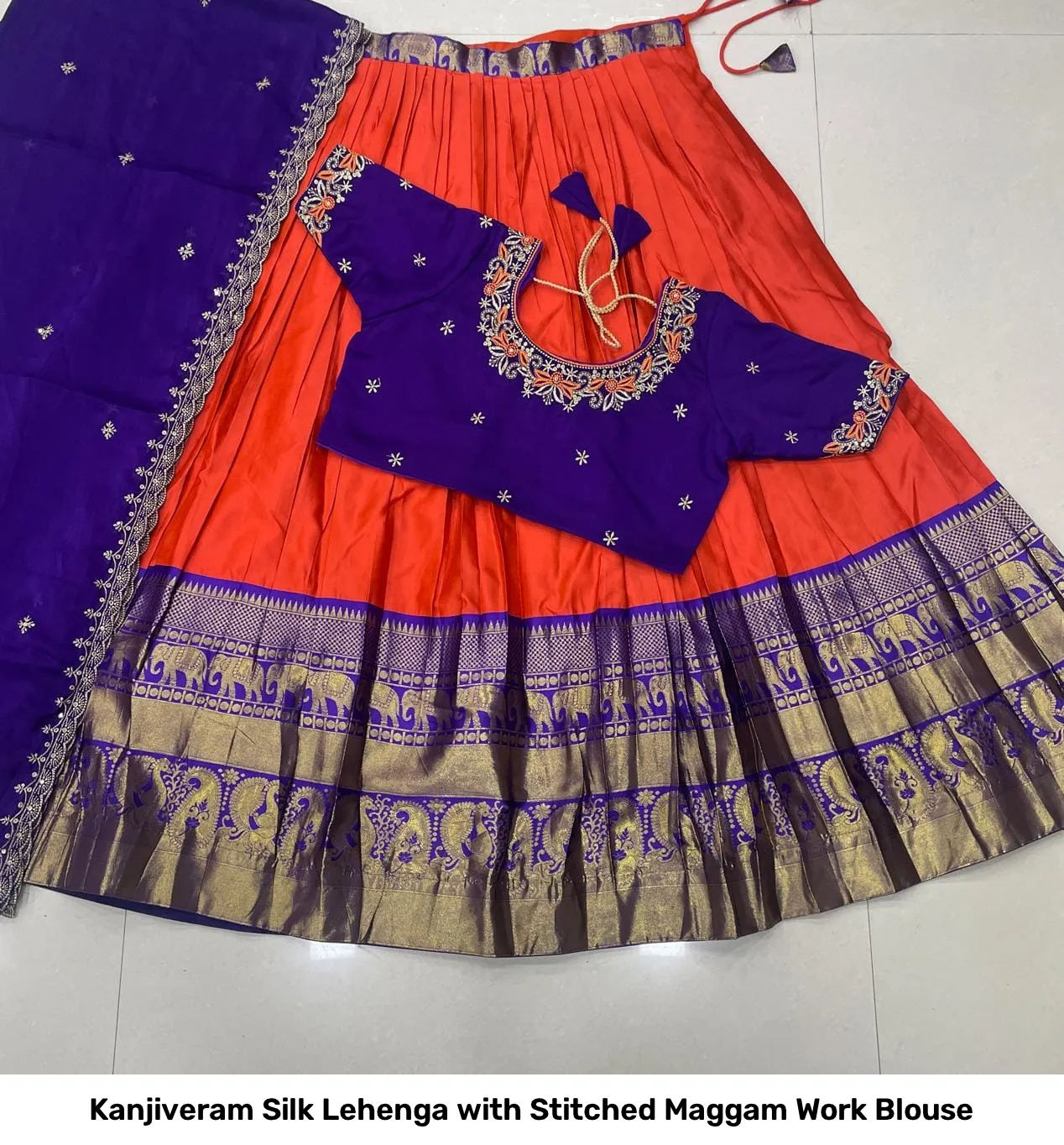 Kanjiveram Silk Lehenga with Stitched Maggam Work Blouse 30