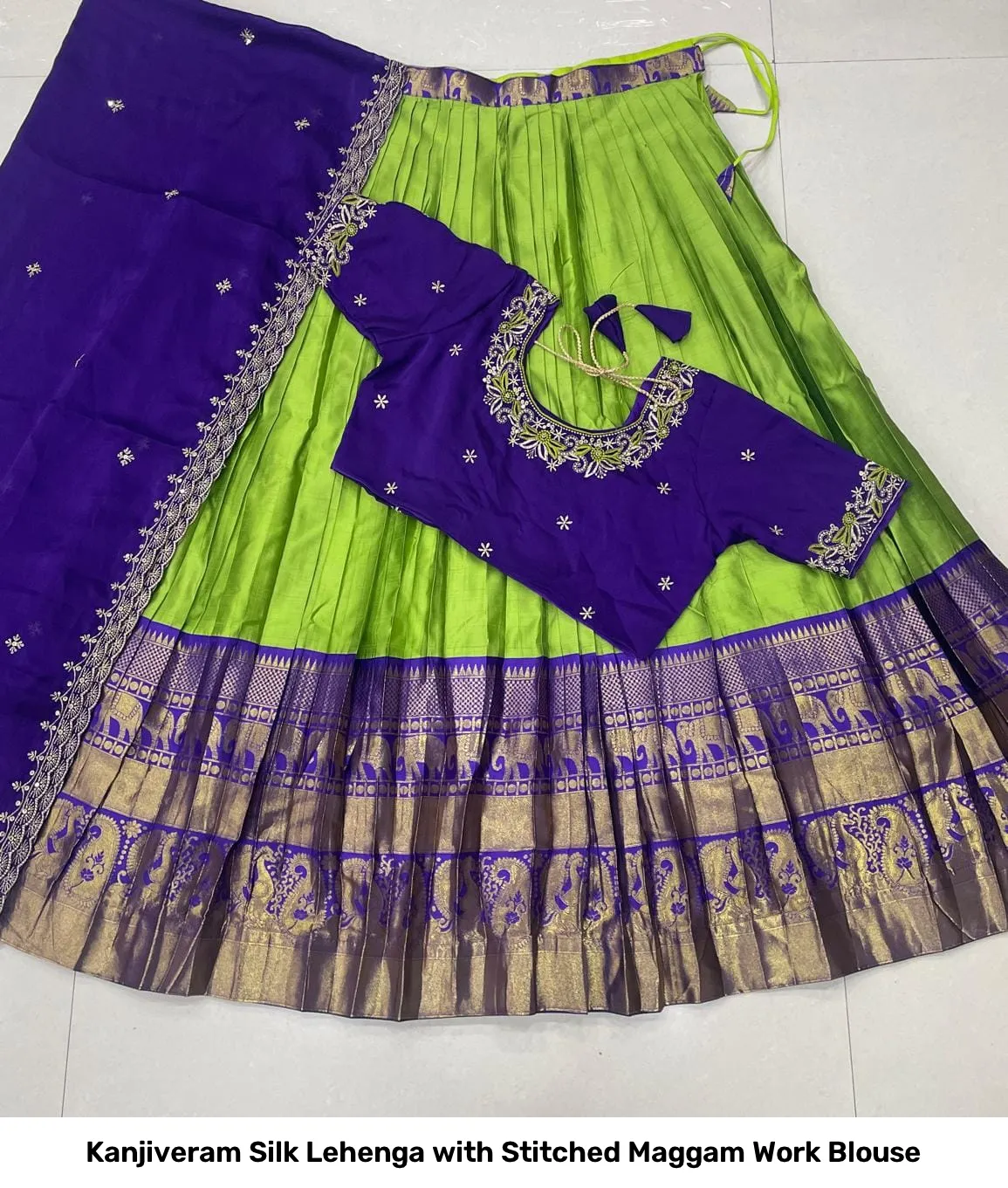 Kanjiveram Silk Lehenga with Stitched Maggam Work Blouse 32