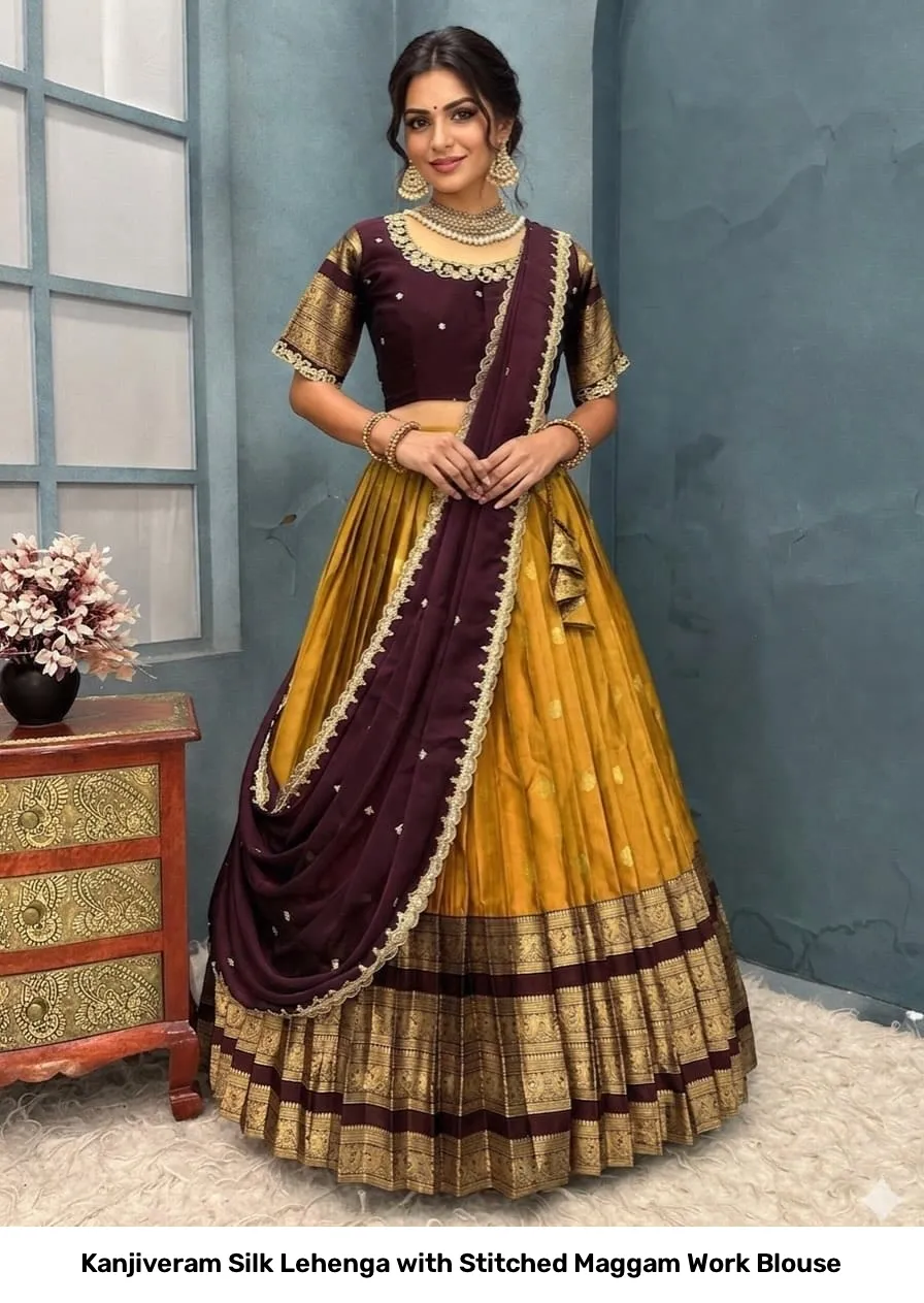 Kanjiveram Silk Lehenga with Stitched Maggam Work Blouse 33