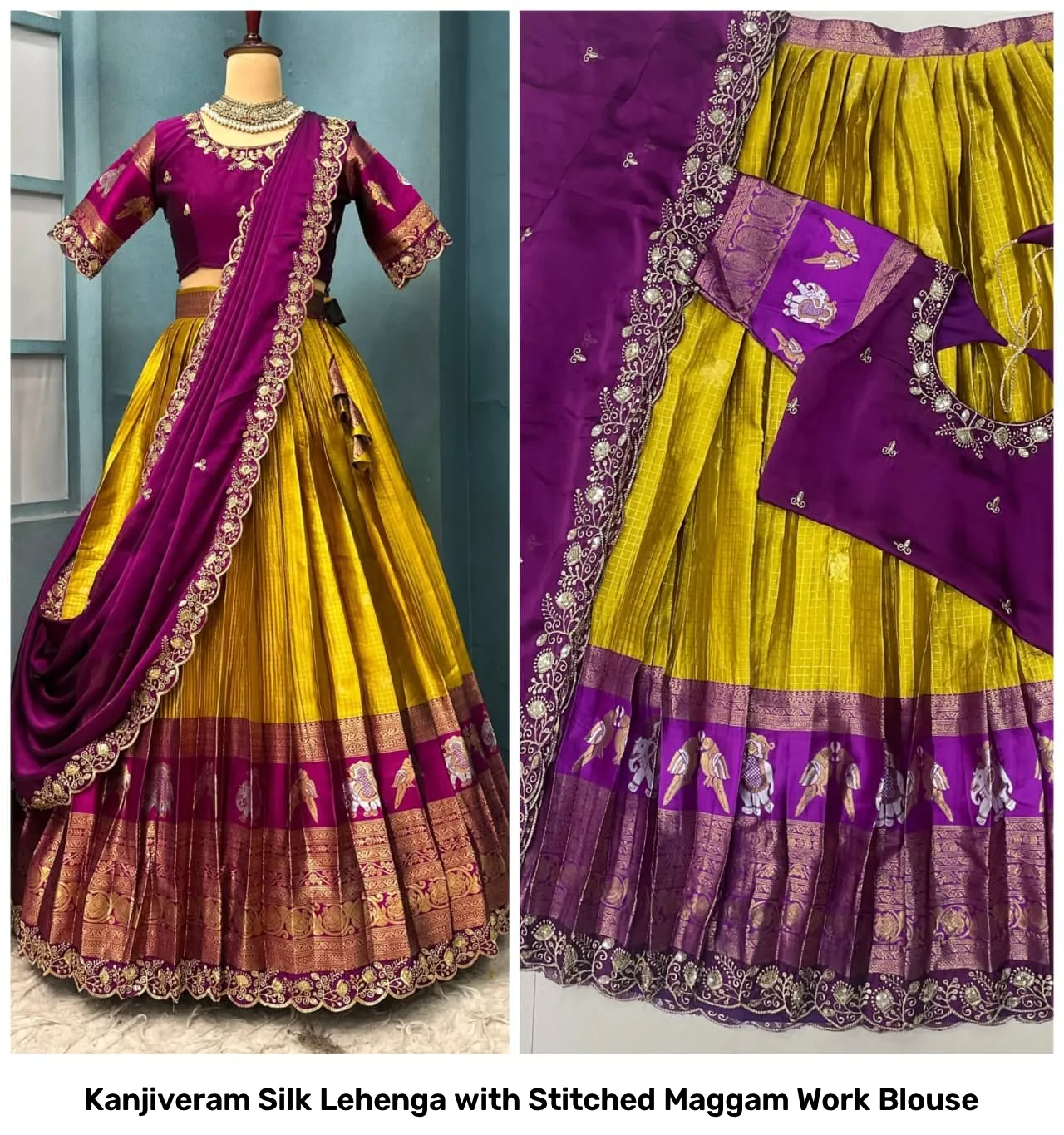 Kanjiveram Silk Lehenga with Stitched Maggam Work Blouse 4