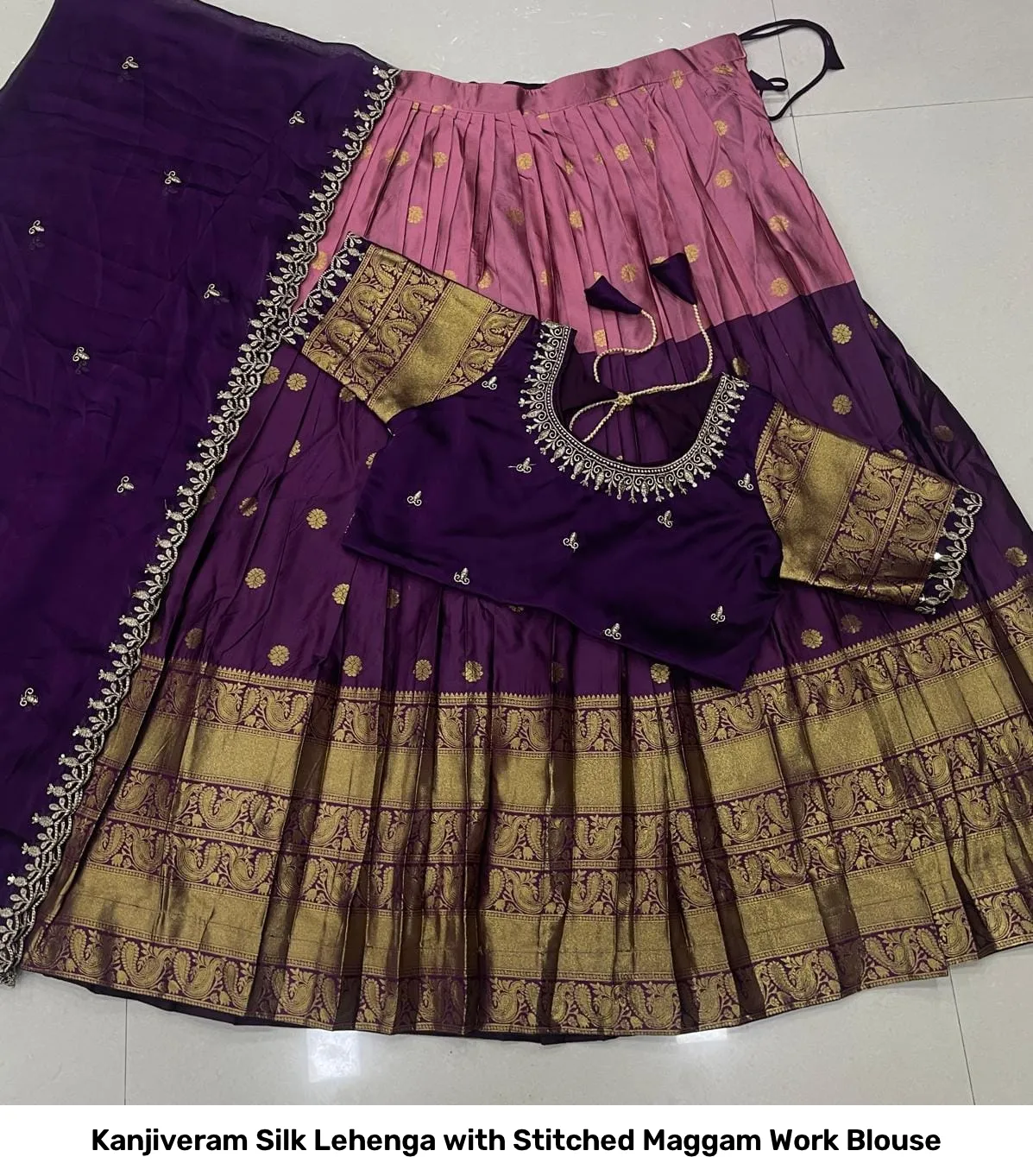 Kanjiveram Silk Lehenga with Stitched Maggam Work Blouse 5