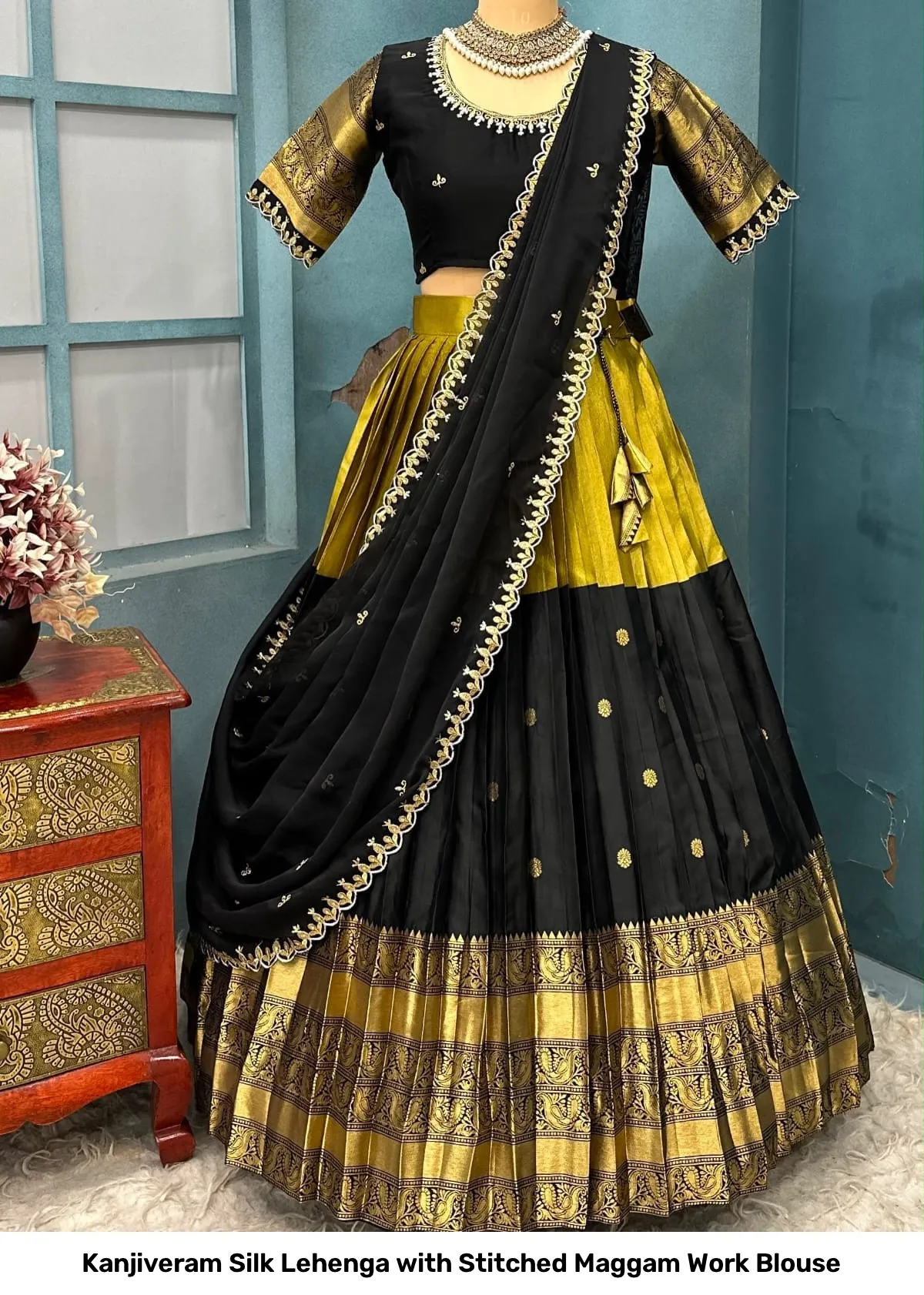 Kanjiveram Silk Lehenga with Stitched Maggam Work Blouse 7