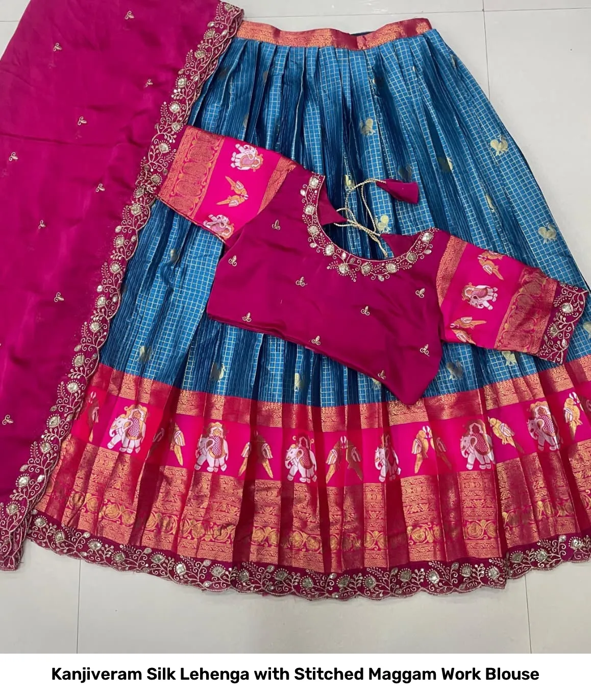 Kanjiveram Silk Lehenga with Stitched Maggam Work Blouse 8
