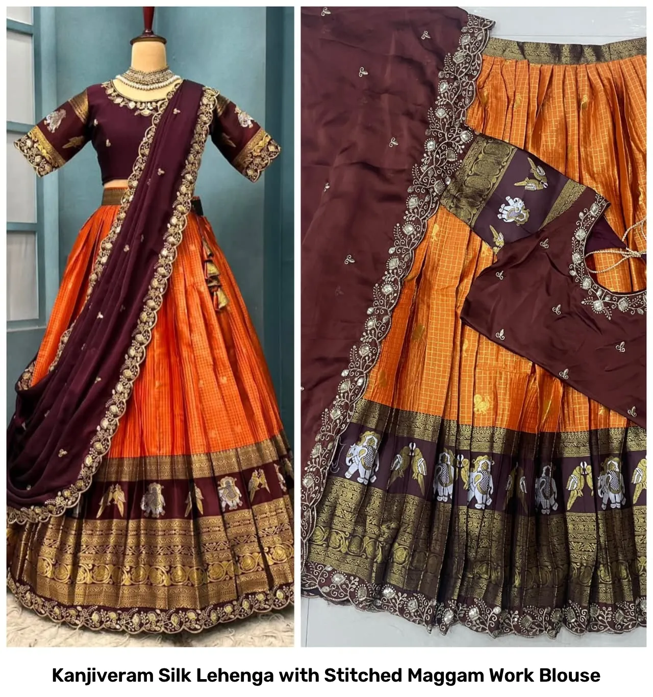 Kanjiveram Silk Lehenga with Stitched Maggam Work Blouse 9
