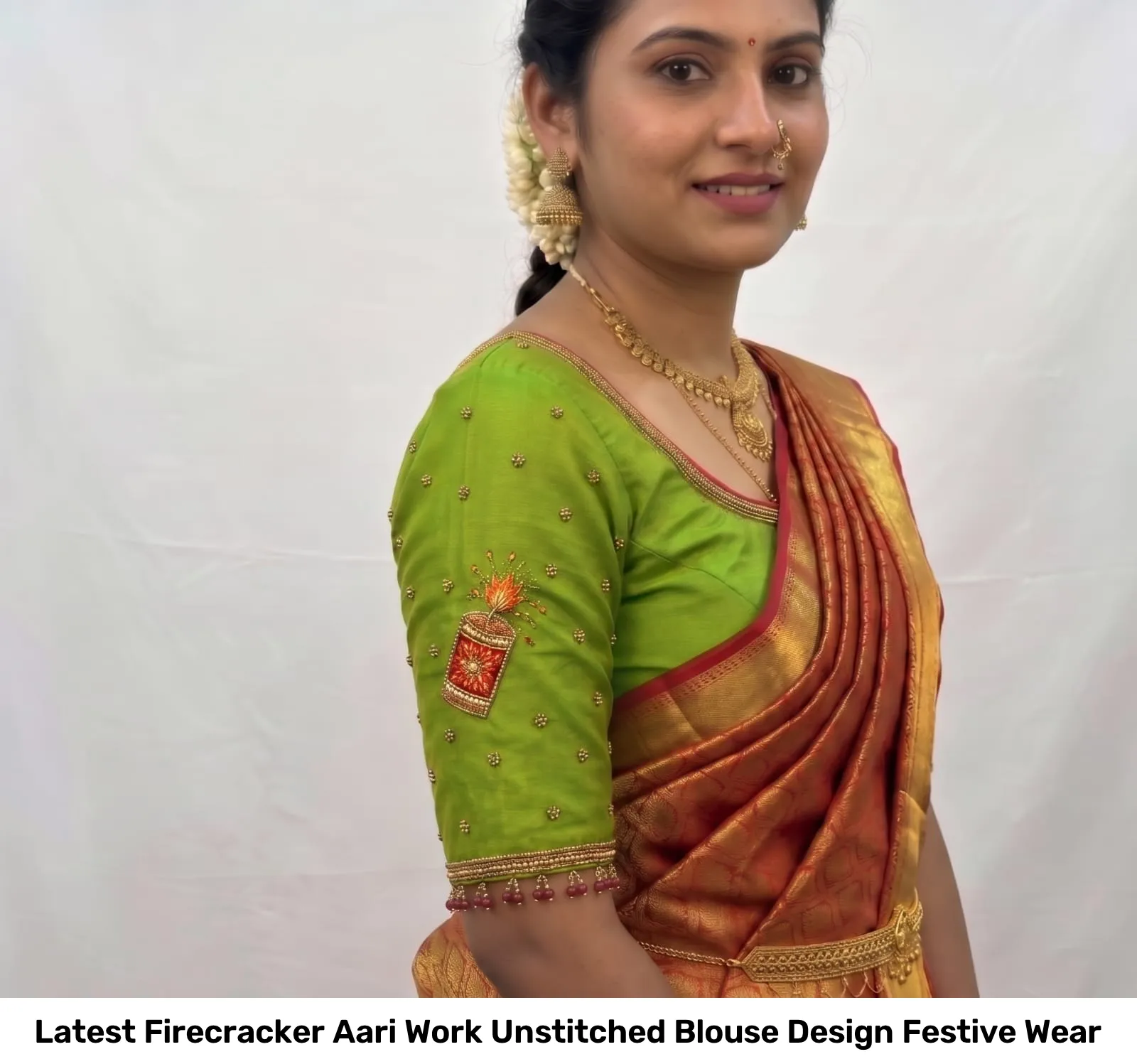 Latest Firecracker Aari Work Unstitched Blouse Design Festive Wear 2