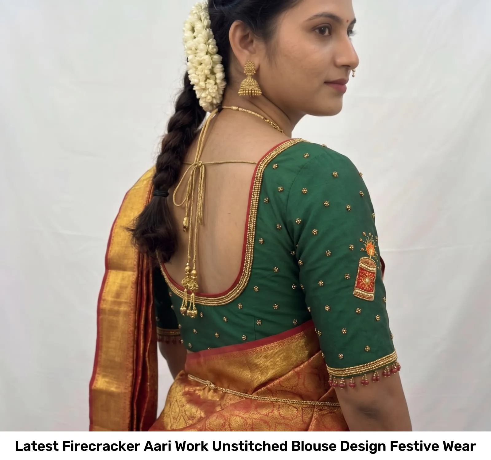 Latest Firecracker Aari Work Unstitched Blouse Design Festive Wear 3