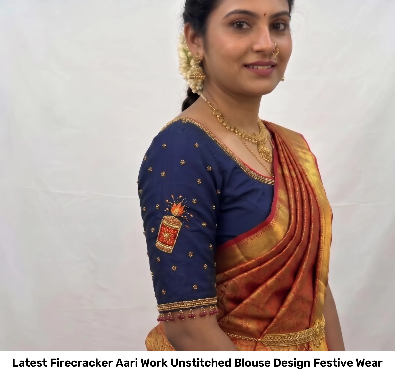Latest Firecracker Aari Work Unstitched Blouse Design Festive Wear 4