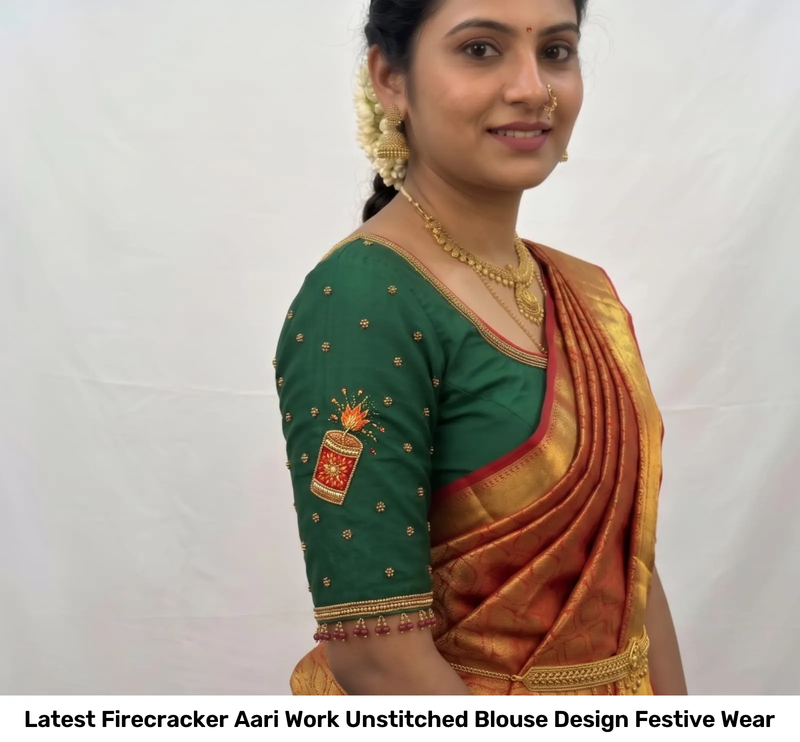 Latest Firecracker Aari Work Unstitched Blouse Design Festive Wear 5