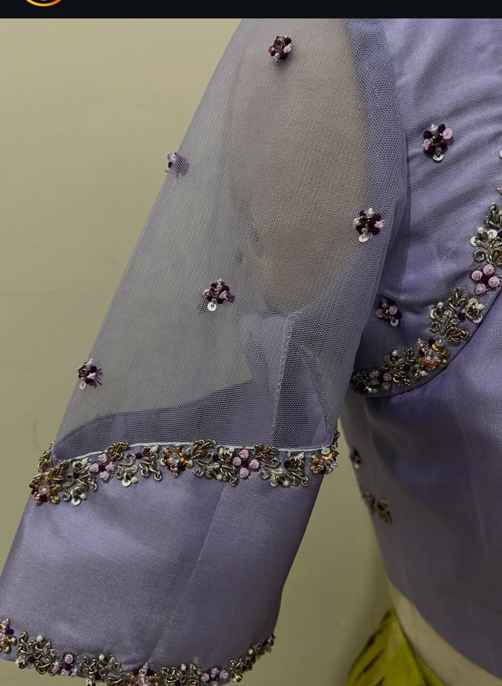 Lavender Silk Blouse with Sheer Net Back Maggam Work