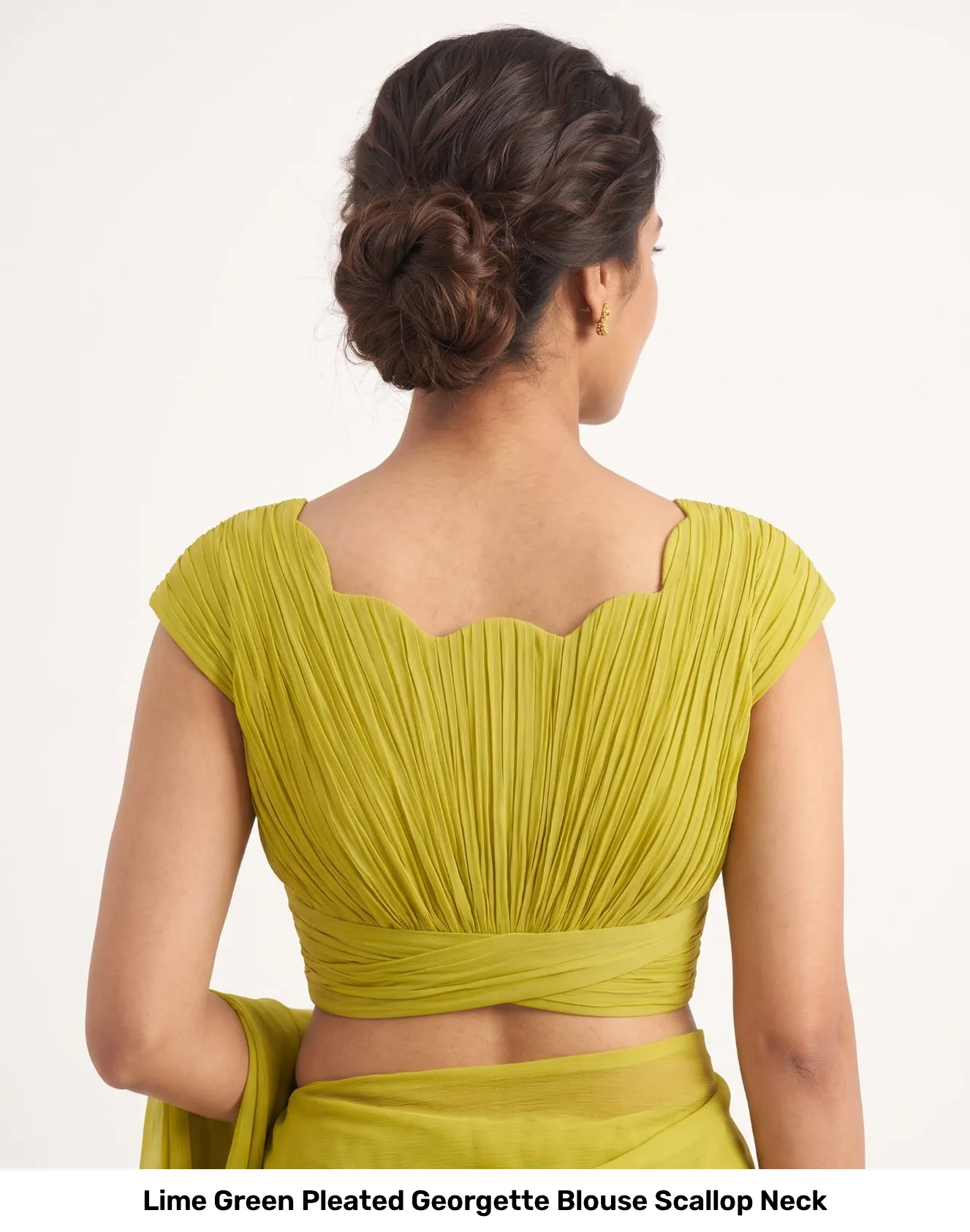 Lime Green Pleated Georgette Blouse Scallop Neck 2