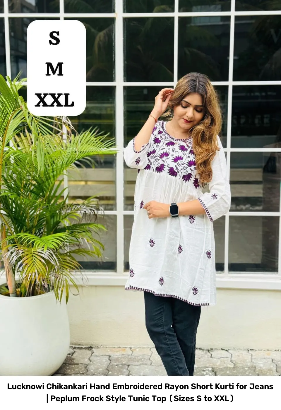Lucknowi Chikankari Hand Embroidered Rayon Short Kurti for Jeans | Peplum Frock Style Tunic Top (Sizes S to XXL) 6