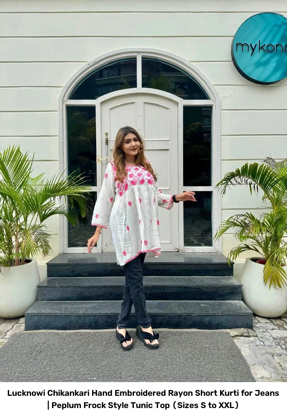 Lucknowi Chikankari Hand Embroidered Rayon Short Kurti for Jeans | Peplum Frock Style Tunic Top (Sizes S to XXL) 7