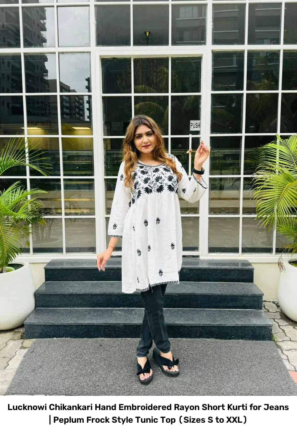 Lucknowi Chikankari Hand Embroidered Rayon Short Kurti for Jeans | Peplum Frock Style Tunic Top (Sizes S to XXL) 8