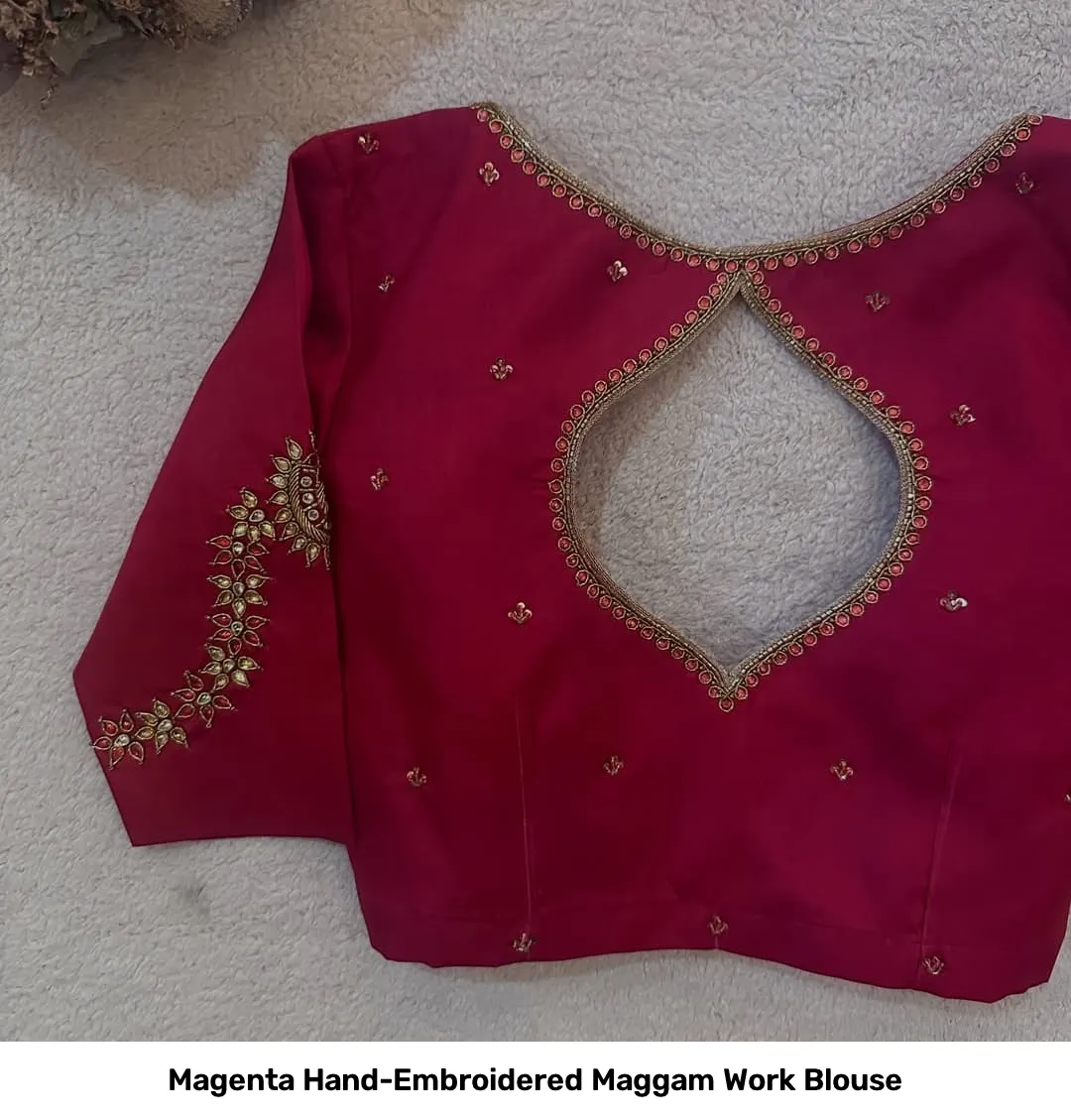 Magenta Hand-Embroidered Maggam Work Blouse 2
