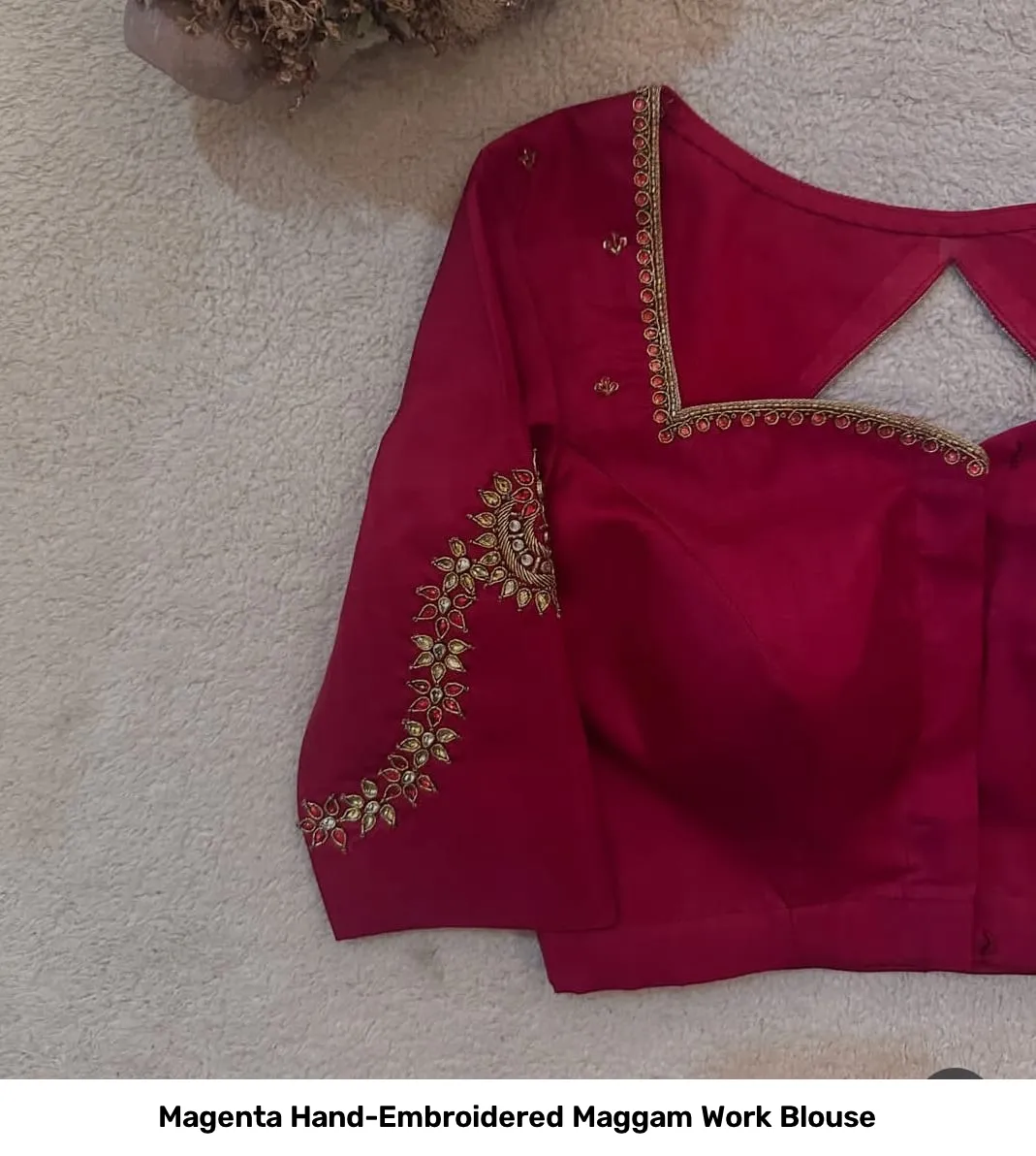 Magenta Hand-Embroidered Maggam Work Blouse 3