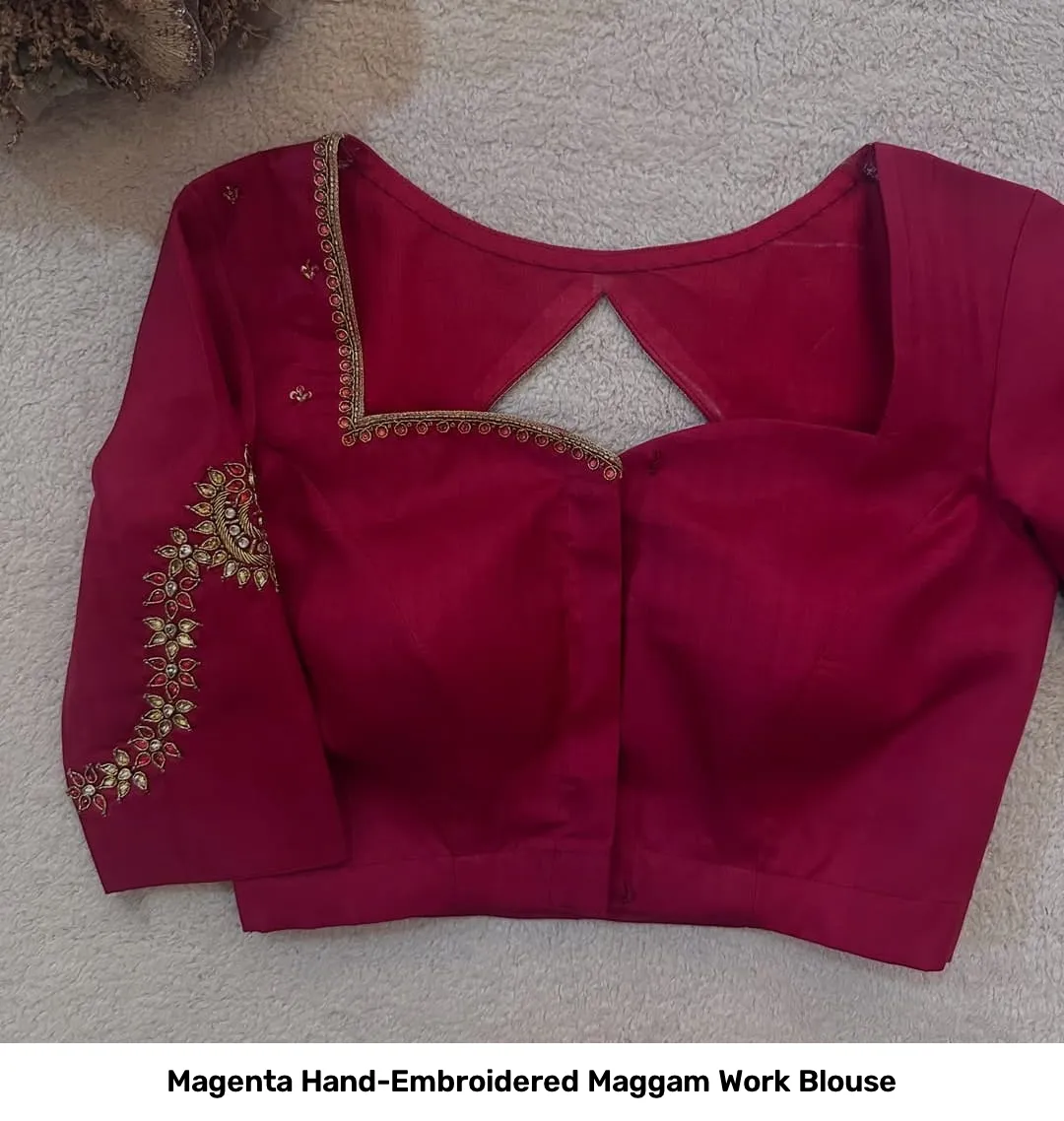 Magenta Hand-Embroidered Maggam Work Blouse 4
