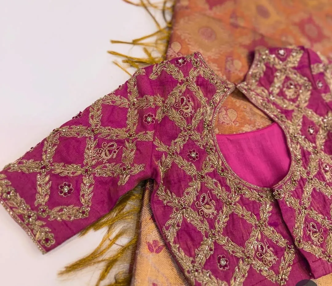 Magenta Heavy Aari Work Designer Blouse