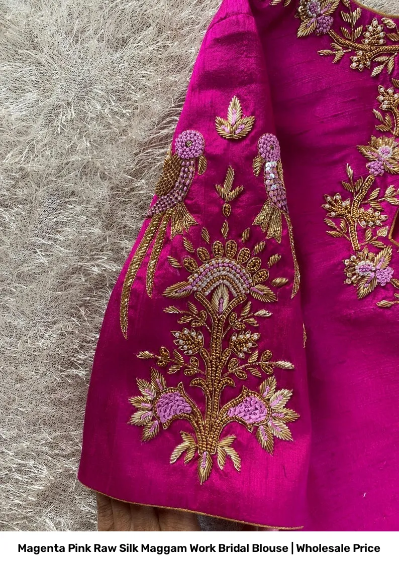 Magenta Pink Raw Silk Maggam Work Bridal Blouse | Wholesale Price 6