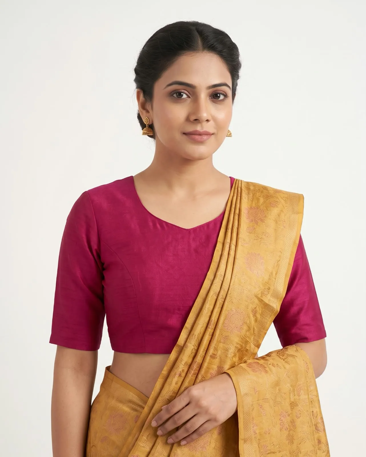 Magenta Raw Silk Blouse with Triangle Cut Out Back