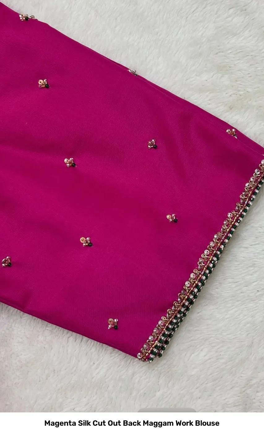 Magenta Silk Cut Out Back Maggam Work Blouse 2