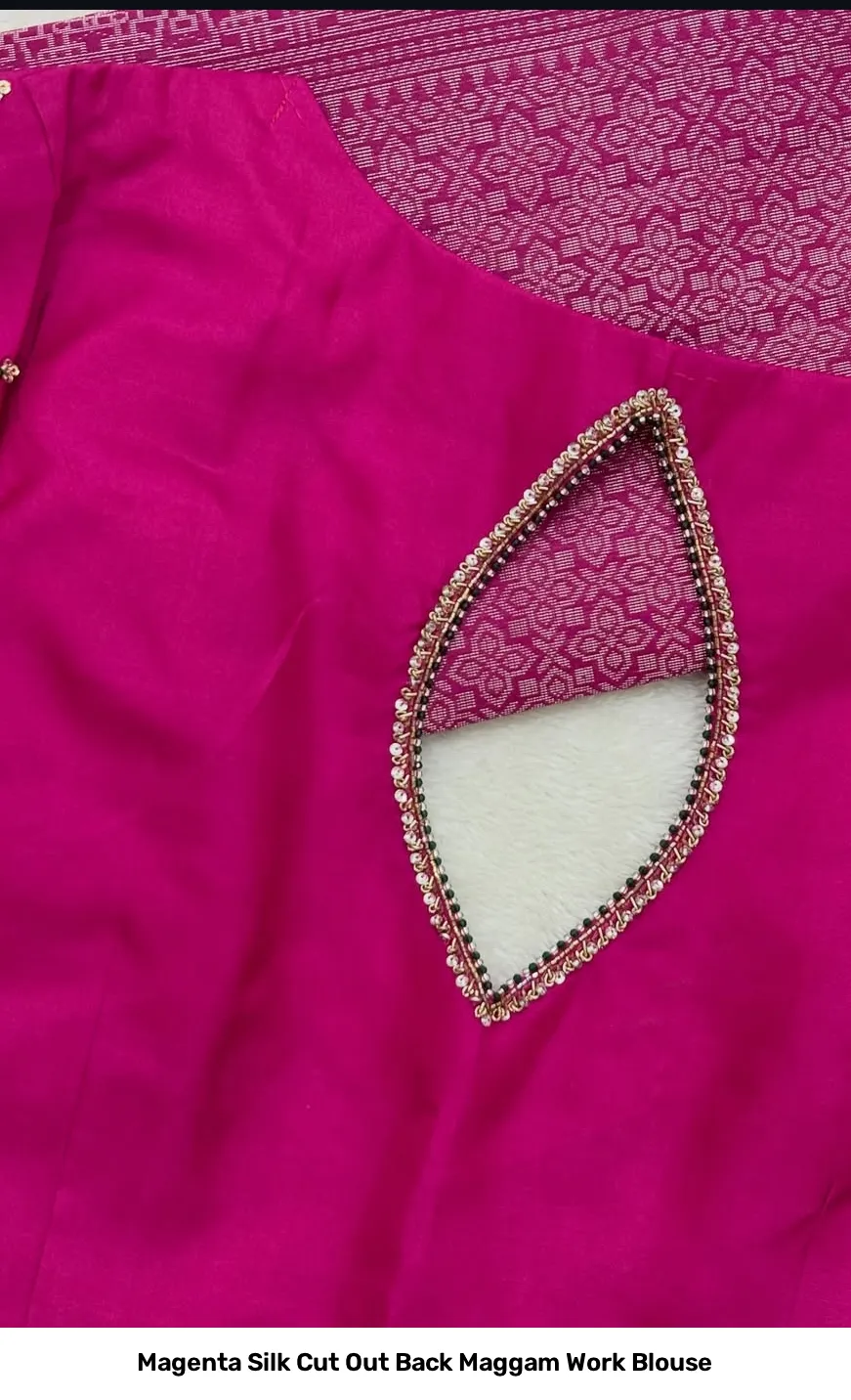 Magenta Silk Cut Out Back Maggam Work Blouse 3