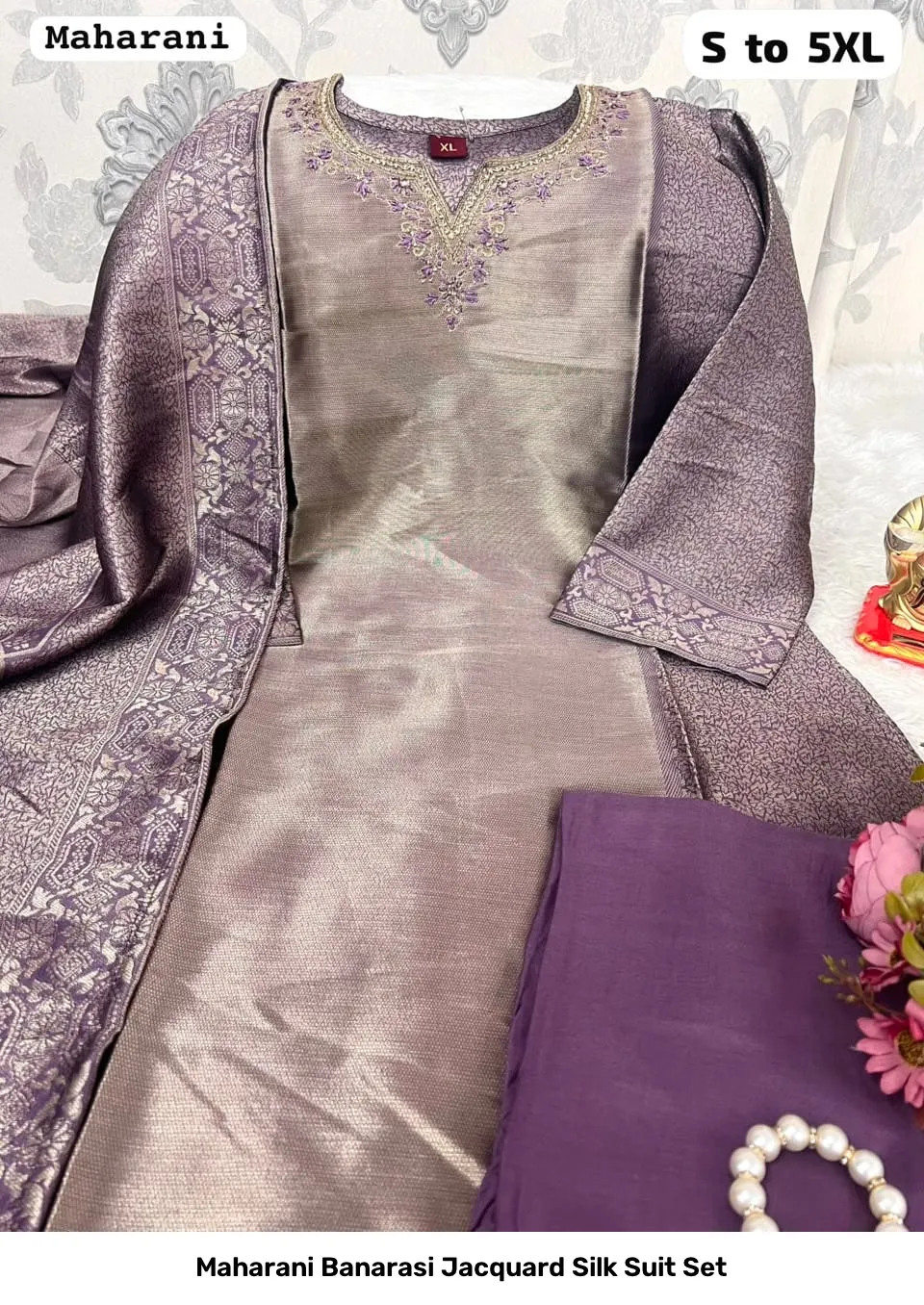 Maharani Banarasi Jacquard Silk Suit Set 9