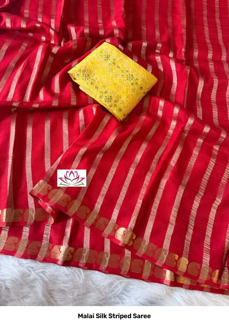 Malai Silk Striped Saree 4
