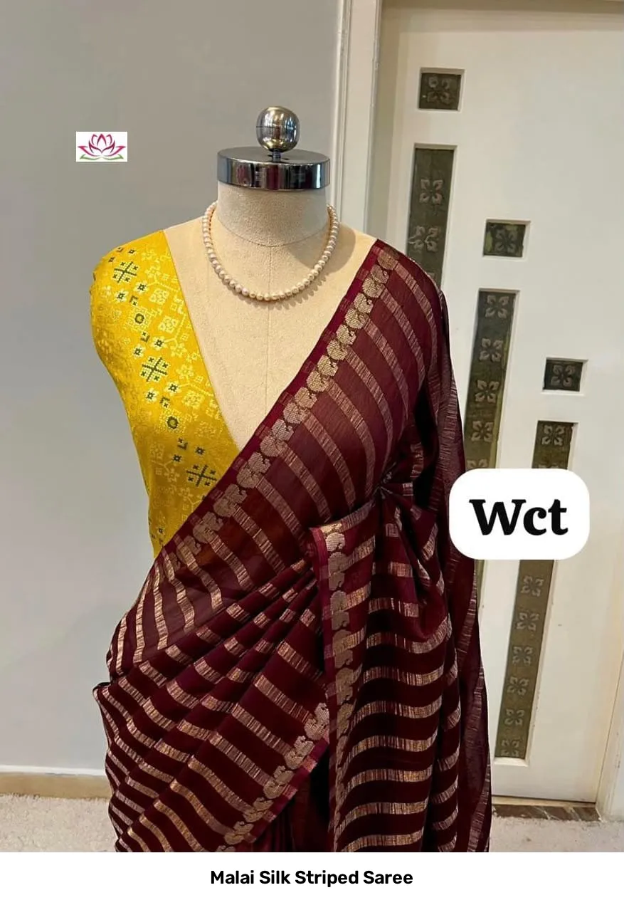 Malai Silk Striped Saree 8