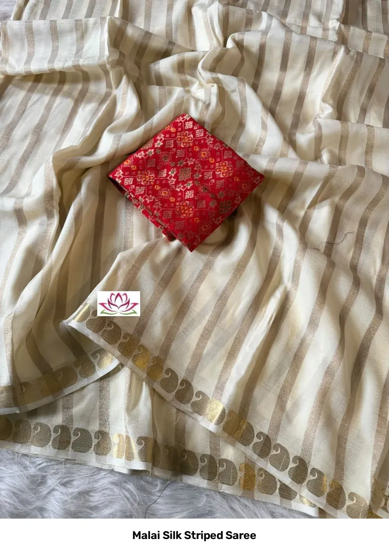 Malai Silk Striped Saree 9