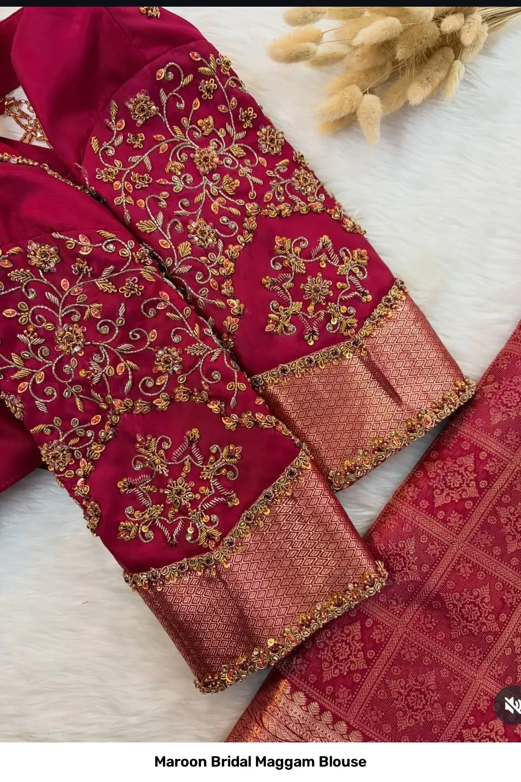Maroon Bridal Maggam Blouse 3