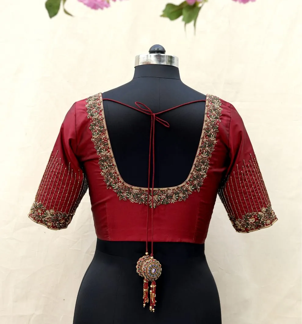 Maroon Bridal Maggam Work Blouse 1