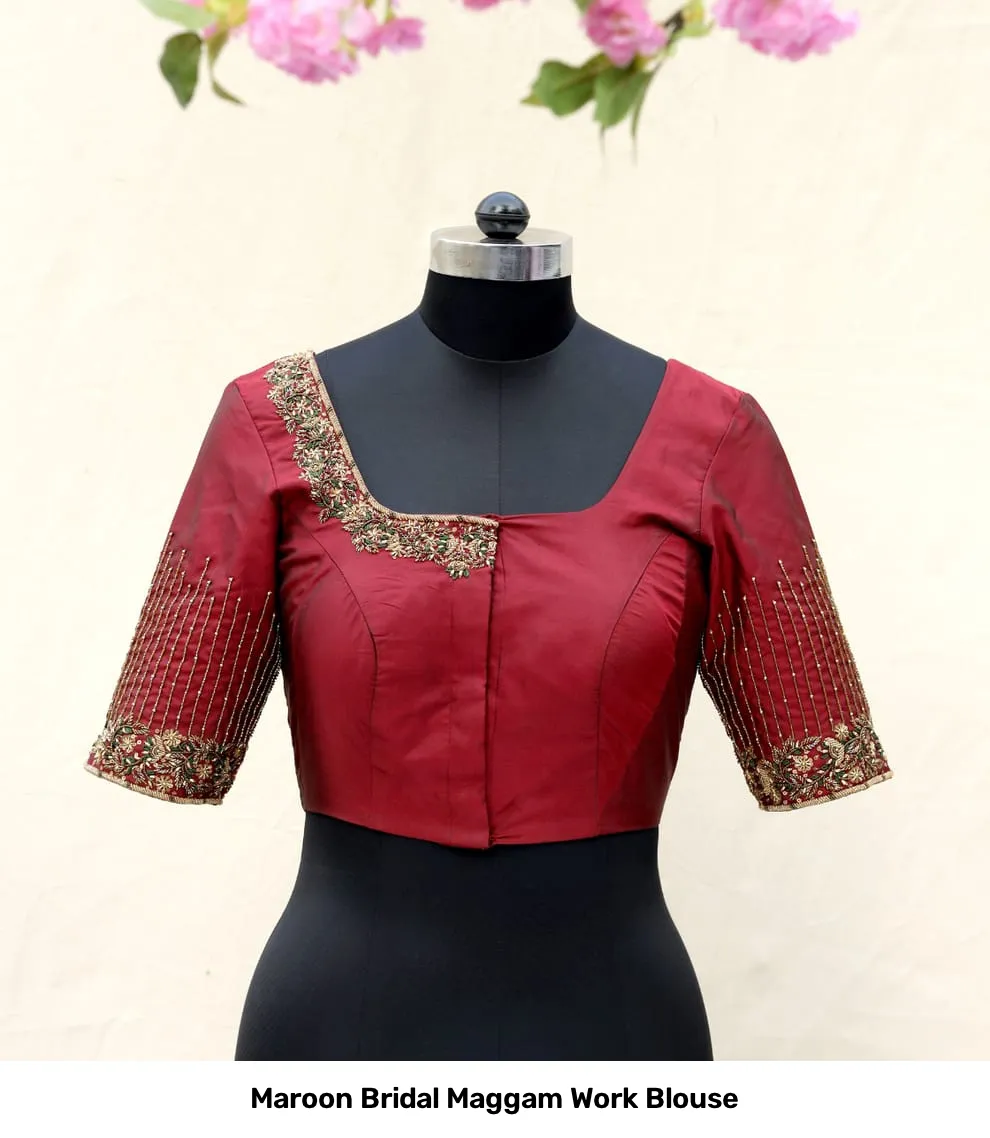 Maroon Bridal Maggam Work Blouse 2