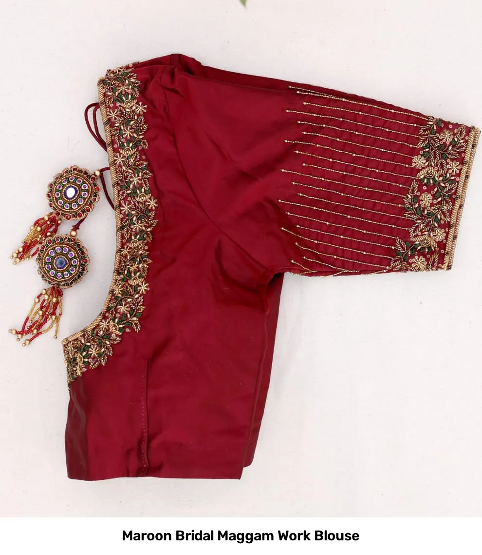 Maroon Bridal Maggam Work Blouse 3