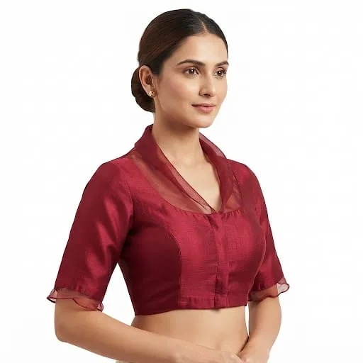 Maroon Organza Collar Designer Blouse