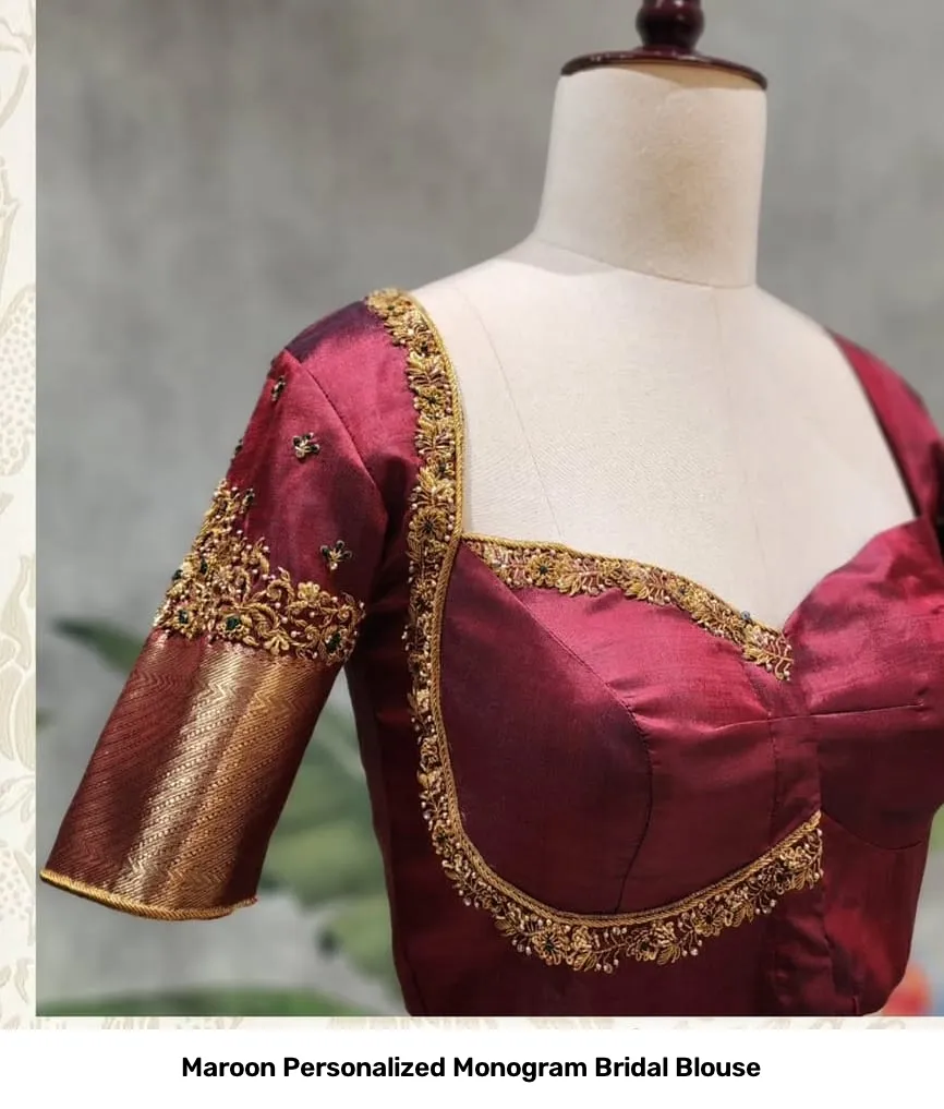 Maroon Personalized Monogram Bridal Blouse 2
