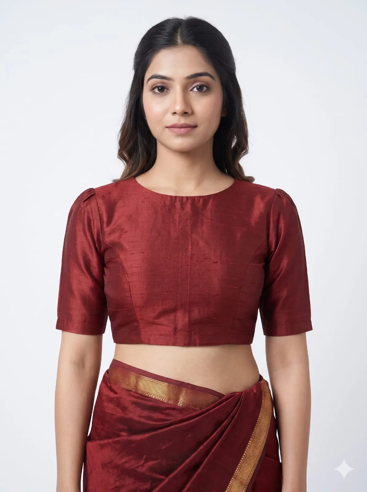Maroon Raw Silk Boat Neck Blouse Padded Readymade