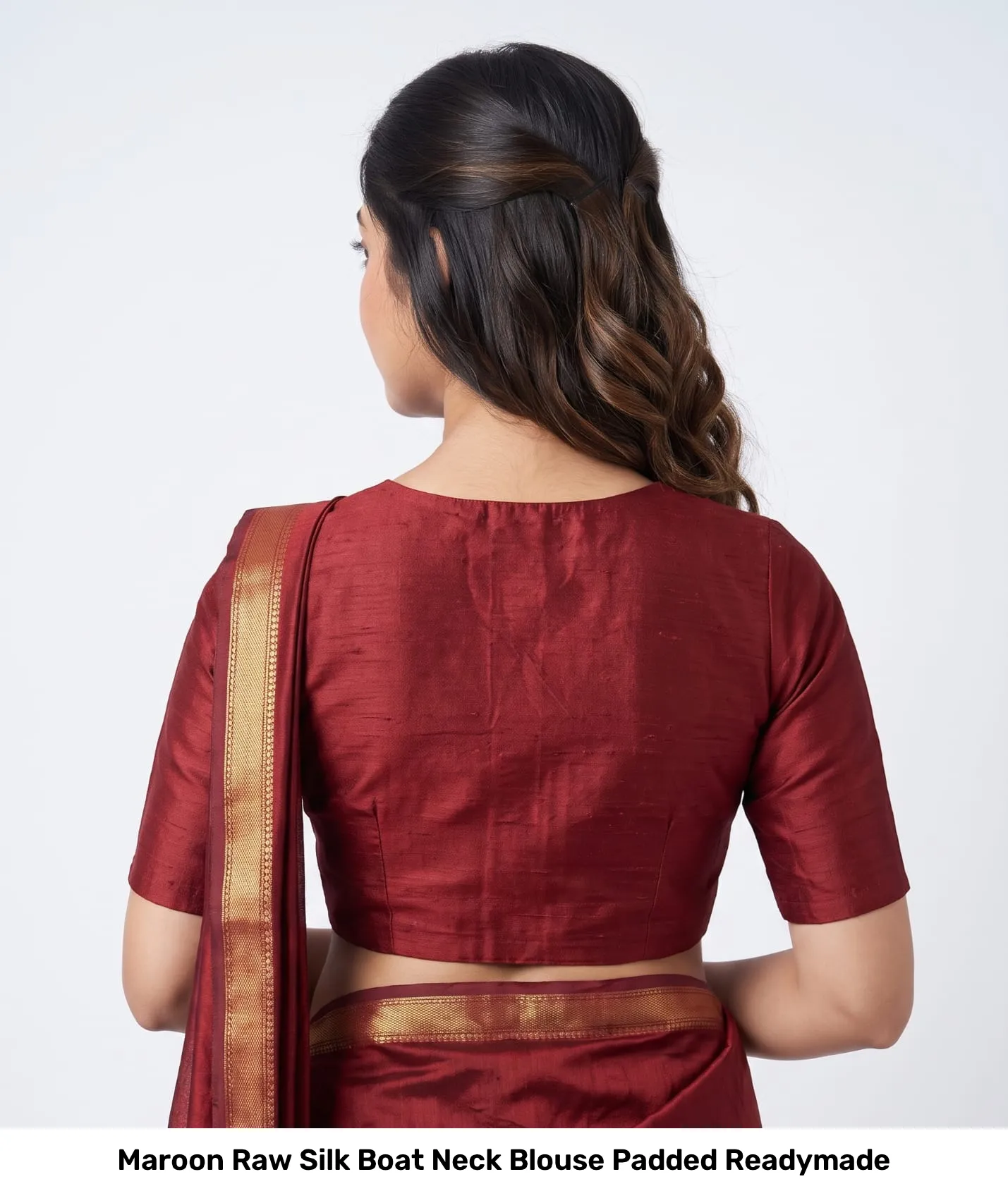 Maroon Raw Silk Boat Neck Blouse Padded Readymade 2