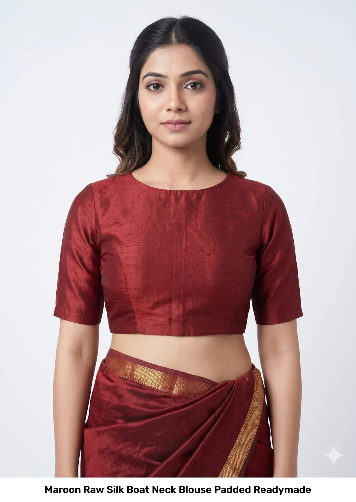 Maroon Raw Silk Boat Neck Blouse Padded Readymade 3